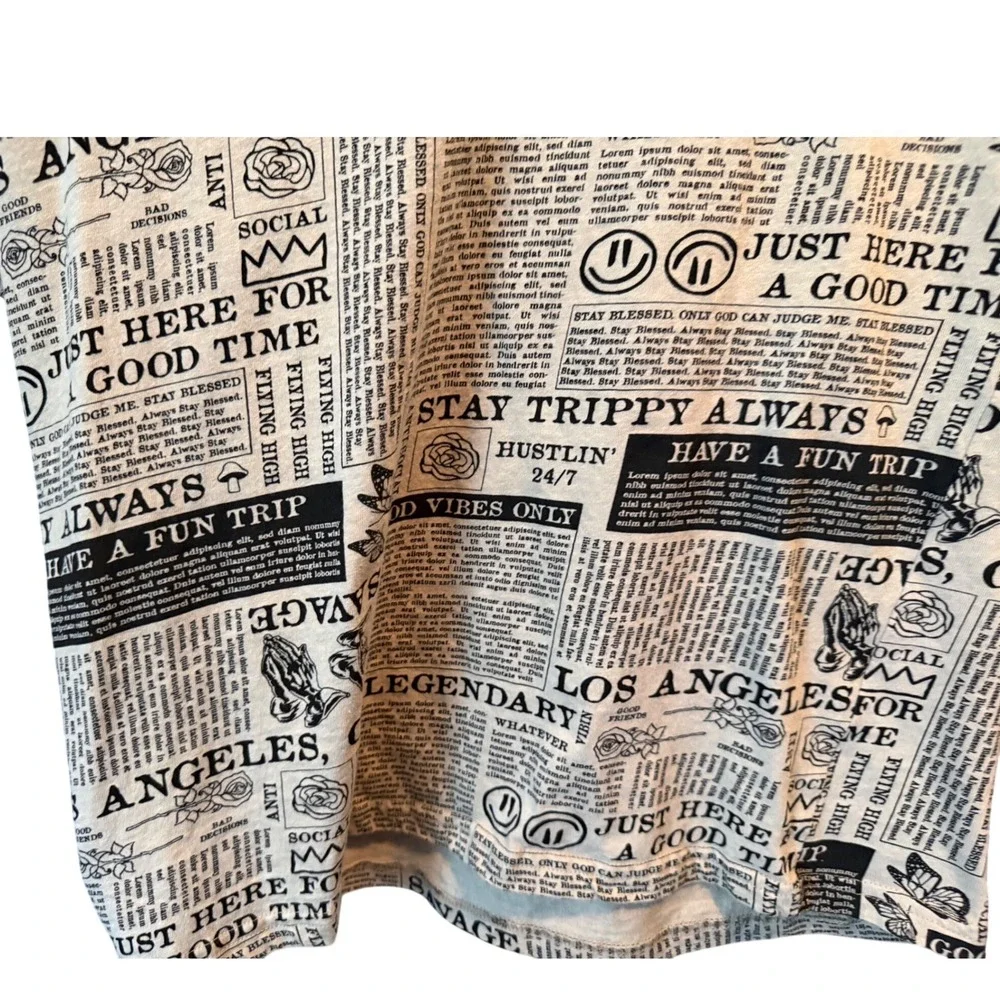 Eighty Eight Brand Boys Newspaper Print Graphic Tee Los Angeles Beige Black 14